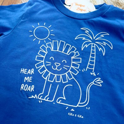 Conj. Camiseta Hear me Roar e Bermuda em Linho - Azul e Areia